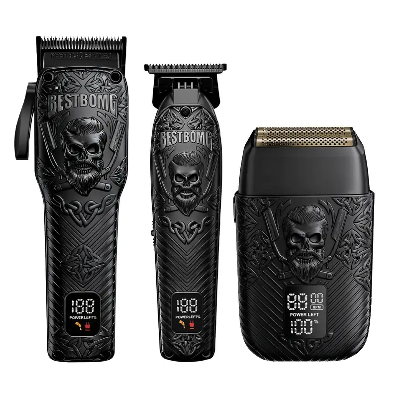 BESTBOMG Kit Professionnel Sans Fil pour Cheveux, Barbe et Rasage – Batterie Longue Durée (Noir)