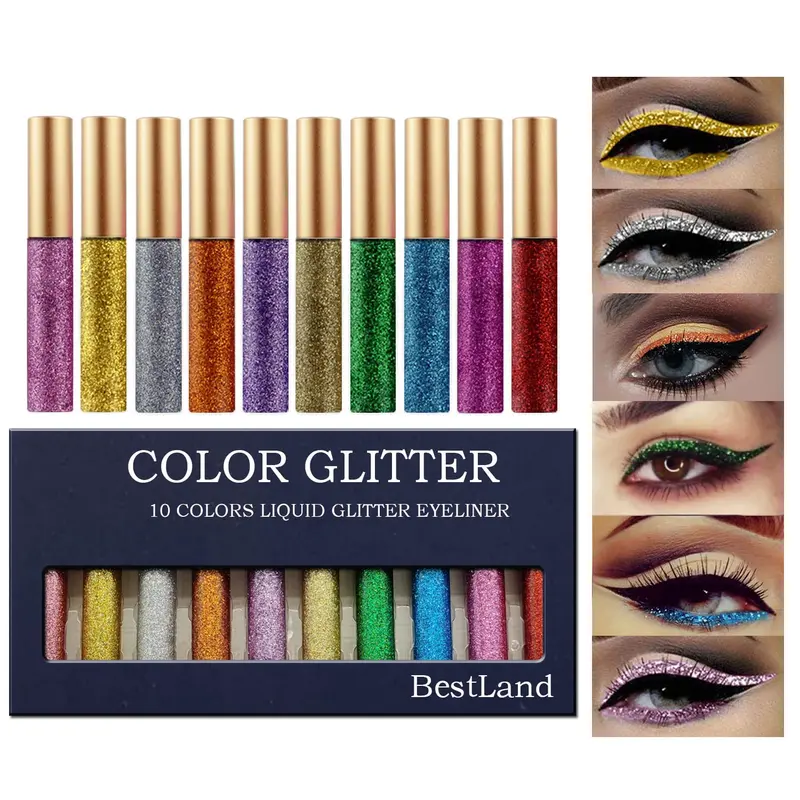 BestLand – 10 couleurs liner liquide pailleté métallique résistantes à l'eau