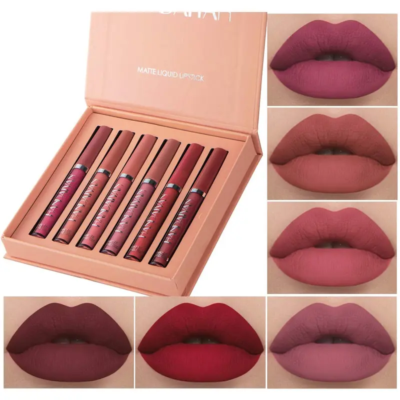 BestLand – Coffret 6 rouges à lèvres liquides mats, longue tenue et résistant à l'eau (Ensemble A)