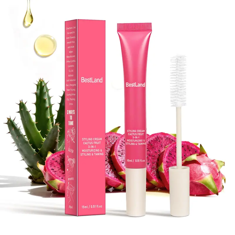 BestLand Hair Cactus Fruit 3-en-1 Gel-Crème & Brosse de Précision – Lisse les Mèches Rebelles, Définit les Boucles | Formule légère végane