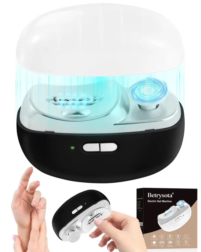 Betrysota Coupe-Ongles Électrique 3-en-1 – Polissage, Collecteur de Poussière et Lumière DEL (Noir)