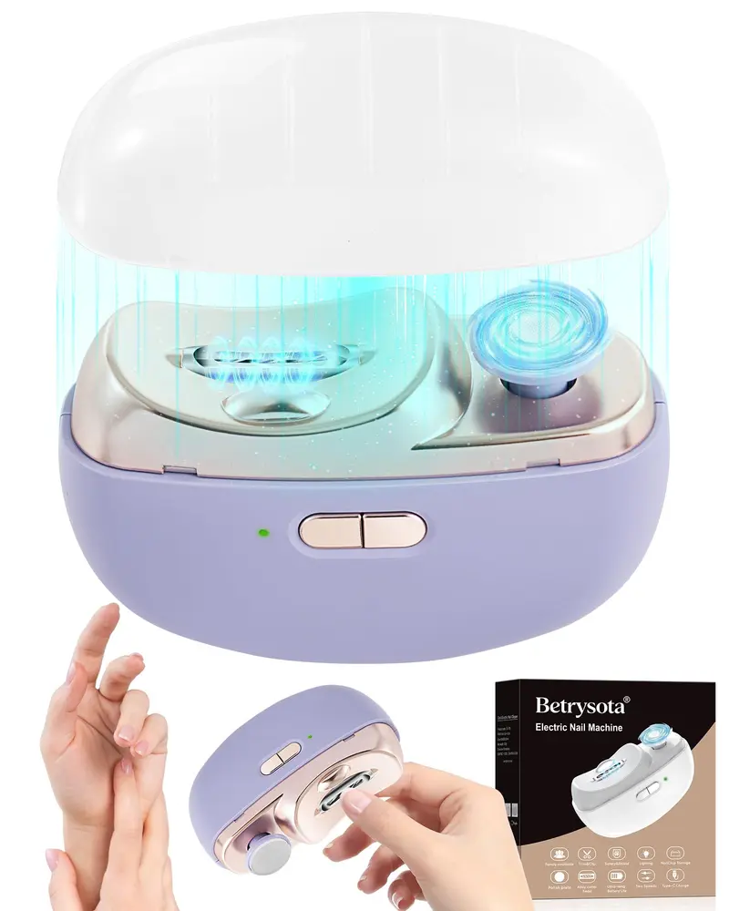 Betrysota Coupe-Ongles Électrique 3 en 1 – Polissage, LED et Collecteur de Poussière
