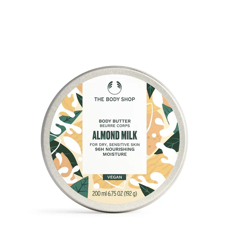 Beurre corporel au lait d’amande The Body Shop – Hydratation 96h, peaux sèches et sensibles – Vegan, 190 g