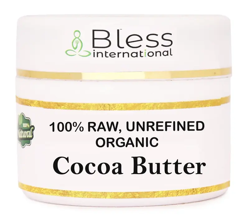 Beurre de cacao cru biologique Bless International – Pur et non raffiné | Hydratant visage, corps et cheveux | 115 g | Qualité A