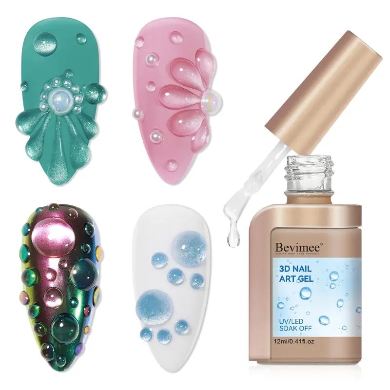 Bevimee Gel 3D Sculpting pour Nail Art – 12 ml, Effet Goutte de Pluie, Dessin, Gravure, Poudre Miroir, Colle Strass, Retrait Facile