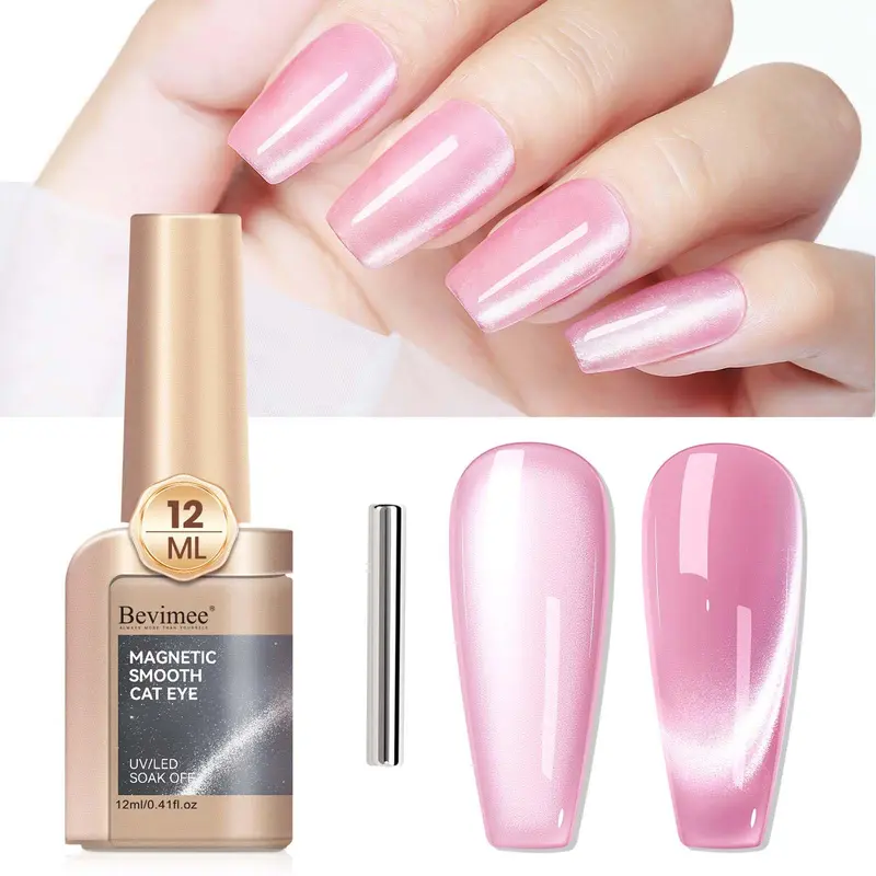 Bevimee Gel Œil de Chat Rose – Vernis Gel UV Brillant à Effet Œil-de-chat, Aimant, 12 ml