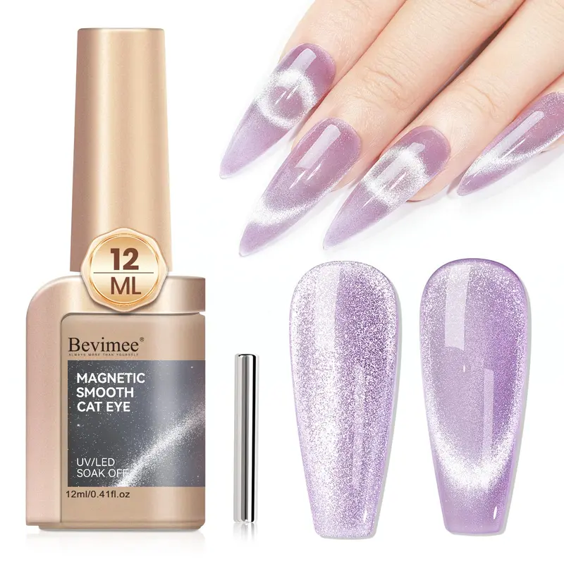Bevimee Vernis Gel Œil de Chat 12ML – Lavande Pourpre Smoothie, Magnétique, Paillettes Holographiques, Art des Ongles UV, Saint-Valentin