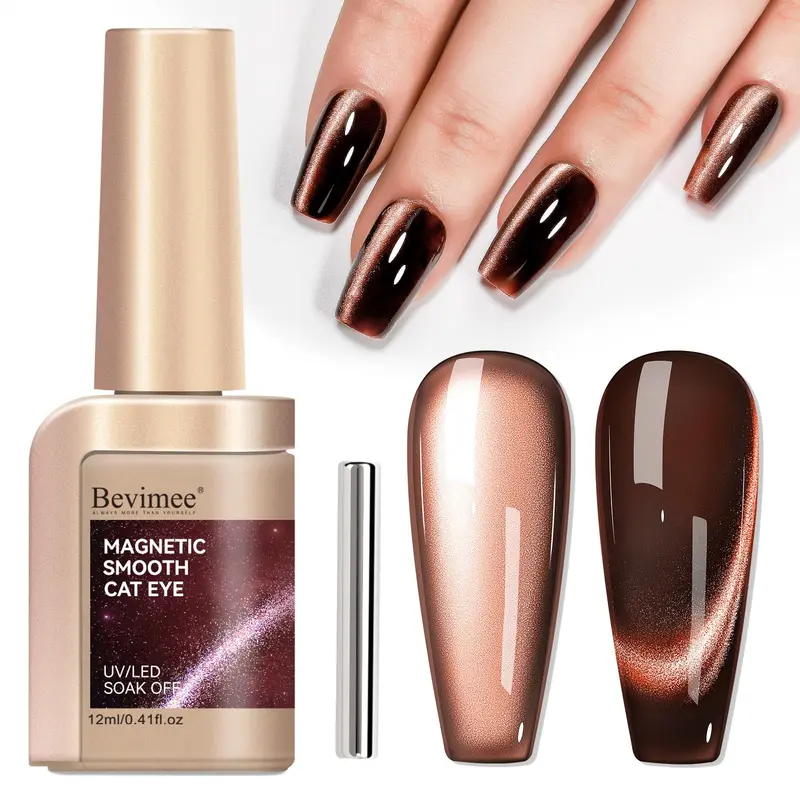 Bevimee Vernis Gel Œil de Chat Brun Foncé – Effet Aimant Lumière Lunaire, Paillettes Holographiques, Gel UV Velours 12 ml