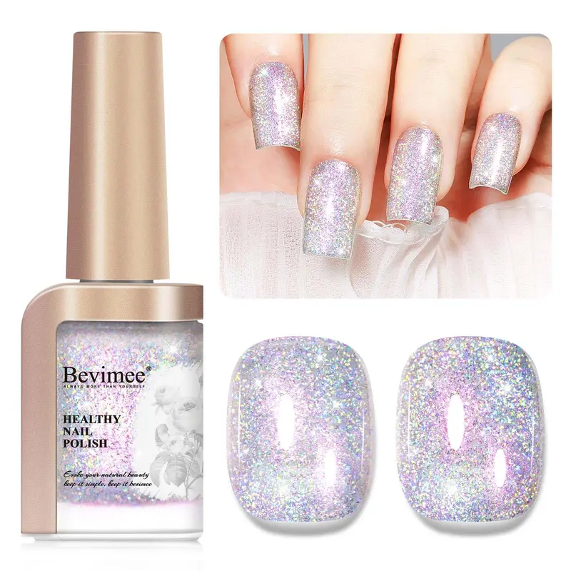 Bevimee Vernis Glitter Argent – Séchage rapide, Brillance irisée, Végan, 12 ml