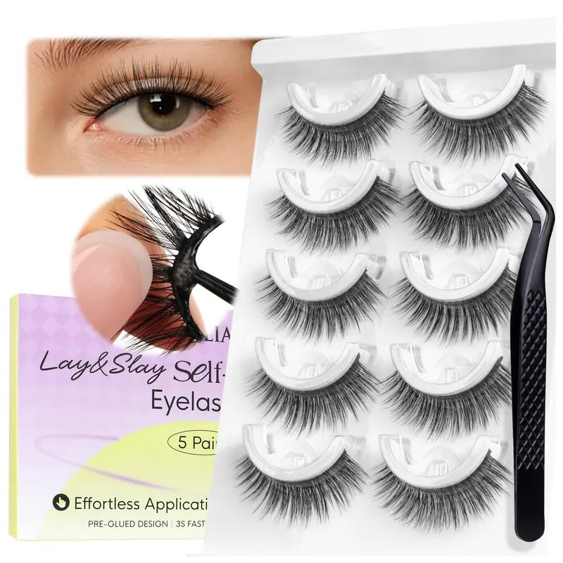 BEYELIAN Cils auto-adhésifs – Aspect naturel, Pré-collés, Sans colle, 5 paires ZCV-204
