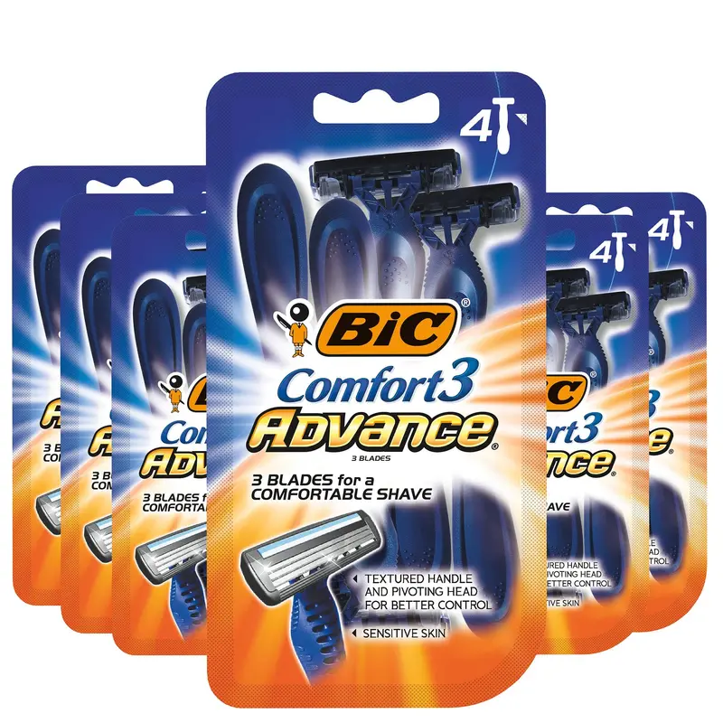 BIC Comfort 3 Advance – Rasoir jetable pour hommes (4 rasoirs)