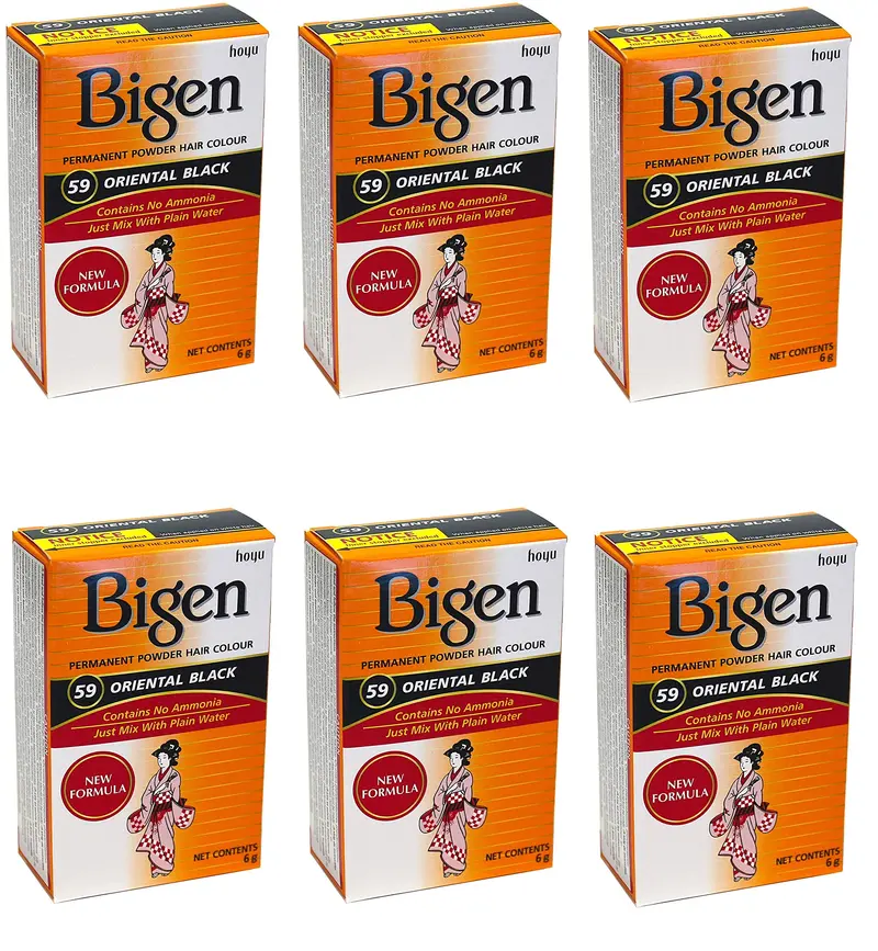 Bigen Poudre Permanente 59 Noir Oriental – Coloration Capillaire en Poudre Sans Ammoniaque (Pack de 6)