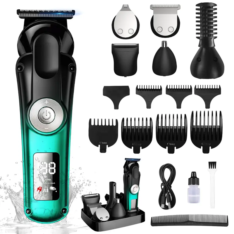 BILLAR 6-en-1 Kit de toilettage professionnel pour hommes – 17 pièces, tondeuse, nez et oreilles, corps, recharge Type-C