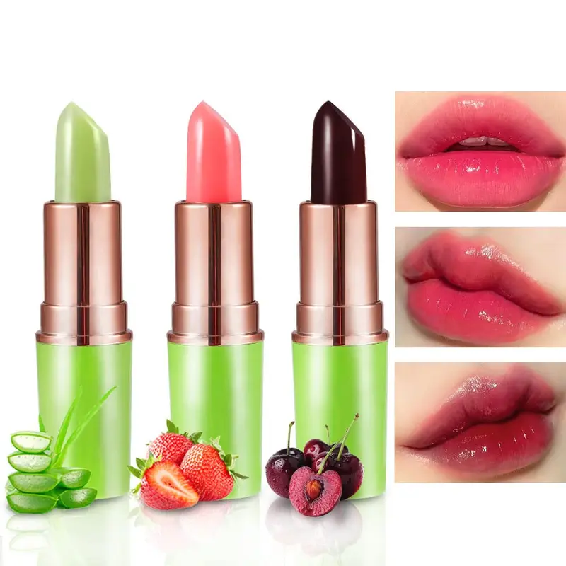 BINGBRUSH Rouge à Lèvres Aloe Vera Changeant de Couleur – Hydratant & Longue Tenue – Ensemble 3 pcs (Aloe, Fraise, Cerise)