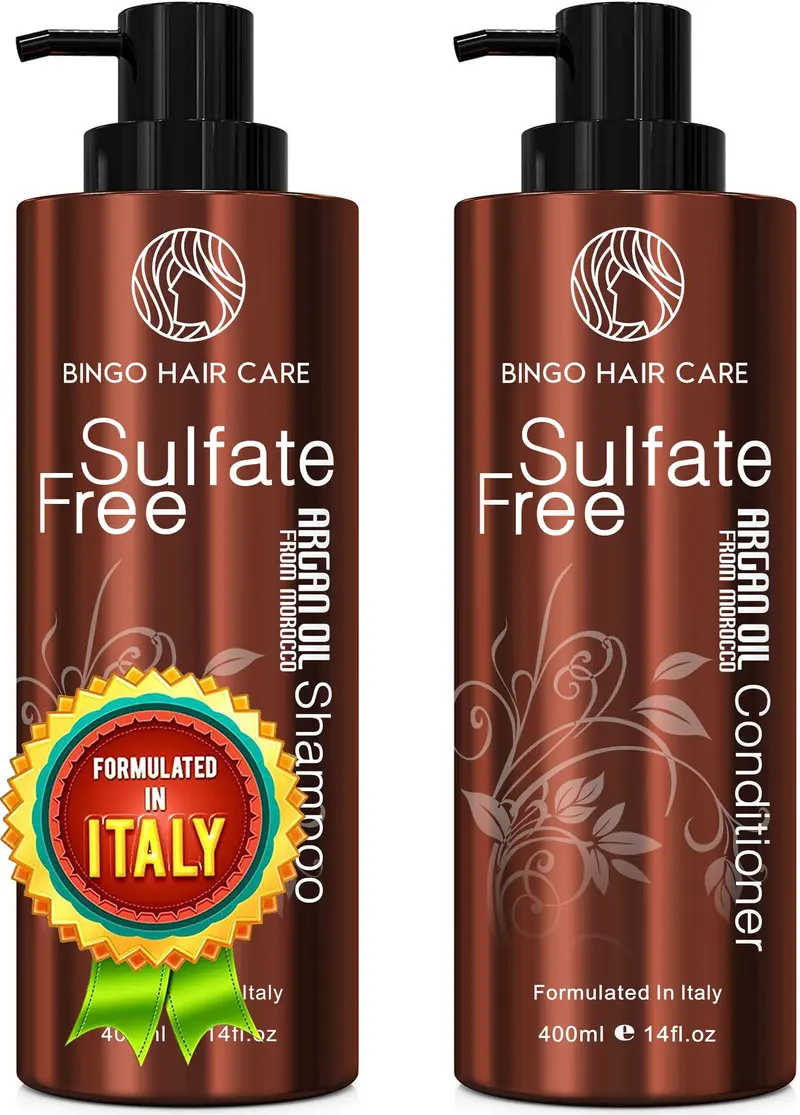 BINGO HAIR CARE — Shampoing et Après‑Shampoing à l’Huile d’Argan Marocain Sans Sulfates – Soin Hydratant Anti‑Frizz pour Cheveux Colorés, Bouclés et Secs