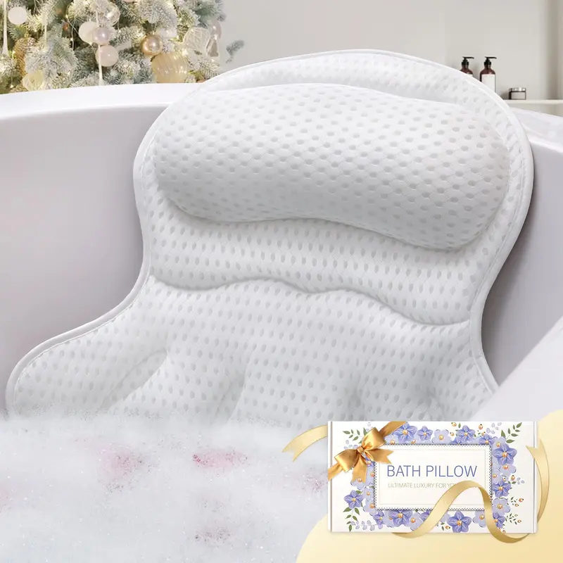 Binobella Oreiller de Bain Luxe – Soutien Tête et Dos, 4D Mesh, Ventouses Anti-Glissement