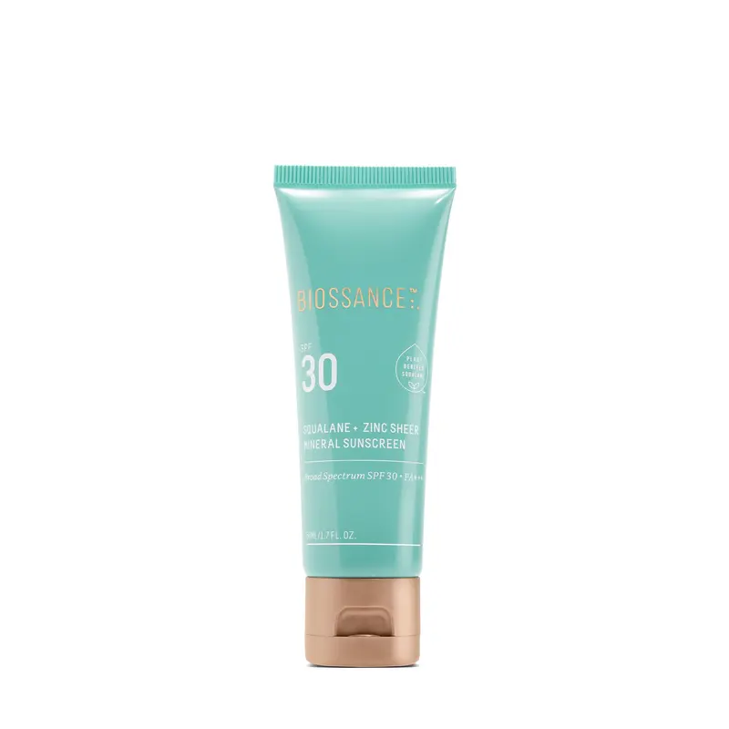 BIOSSANCE Squalane et Zinc Crème Solaire Minérale SPF 30 — Hydratante, Fini Lumineux et Base de Maquillage, 50 ml