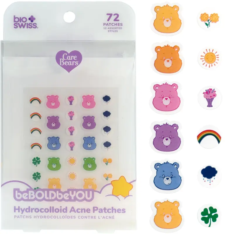 BioSwiss Care Bears Patchs Hydrocolloïdes – Pansements pour Boutons et Imperfections, 72 Unités