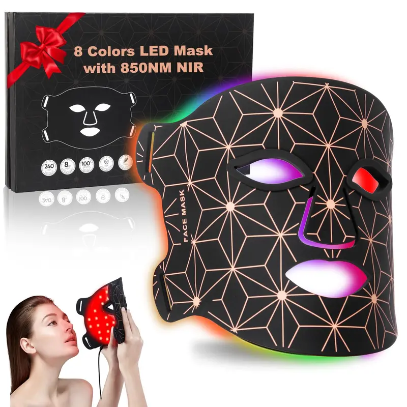 biuufish Masque Lumière Rouge à 8 Couleurs – LED Visage 850 nm Infrarouge, Rechargeable
