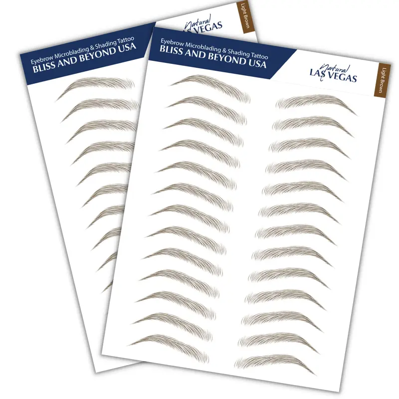 Bliss and Beyond USA – Sourcils temporaires étanches, 2 feuilles, look naturel (Las Vegas, brun clair)
