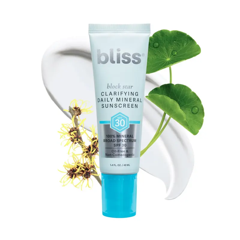 Bliss Block Star – Écran Solaire Minéral Quotidien SPF 30 Clarifiant pour Peau sujettes aux imperfections
