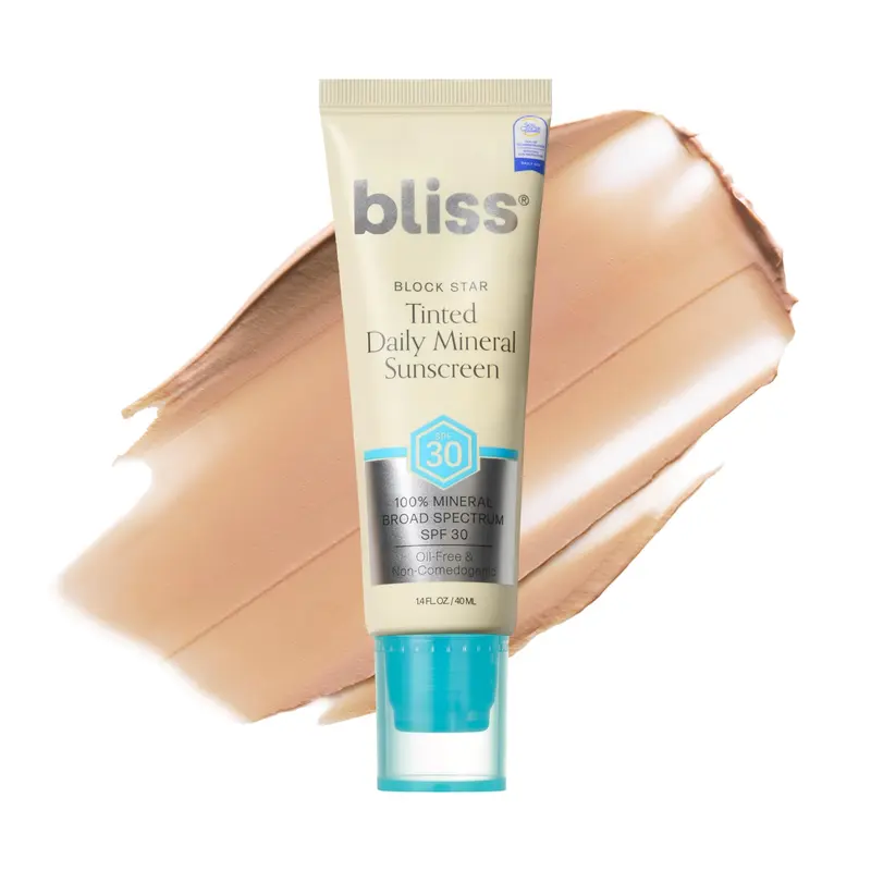 Bliss Block Star SPF30 – Soin solaire minéral teinté universel pour tous les teints, 1,4 oz