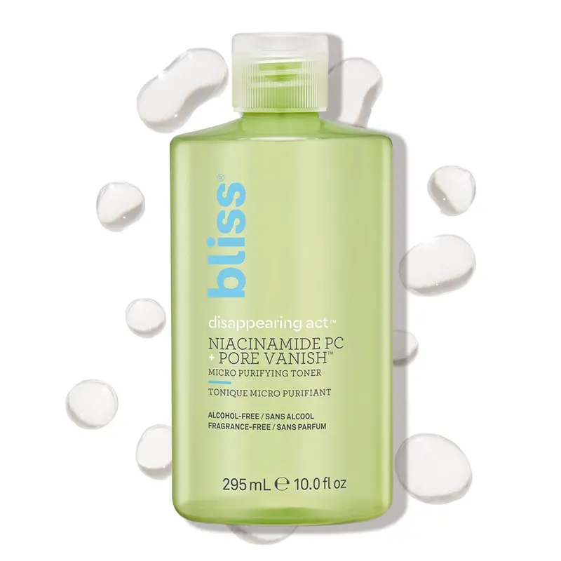 Bliss Disappearing Act Toner à la Niacinamide – 300 ml | Purifie et resserre les pores | Sans alcool | Végan et sans cruauté animale