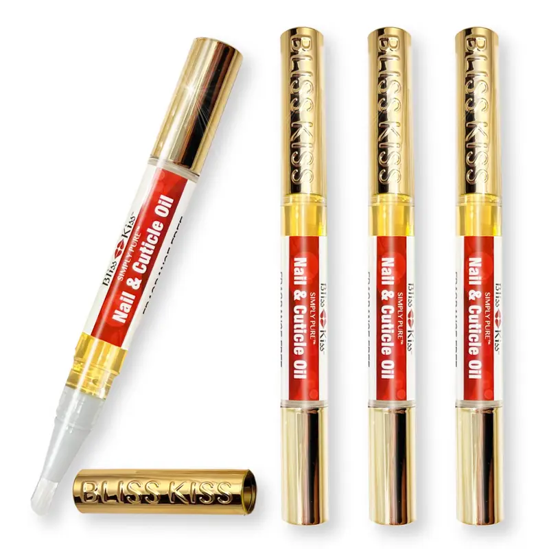 Bliss Kiss | Stylo huile cuticule sans parfum x4 avec vitamine E et jojoba – Renforcement et croissance des ongles