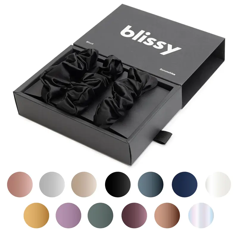 BLISSY Chouchous en soie (3 pièces) – 100% soie de mûrier, 22 Momme, noir – Douceur et protection des cheveux