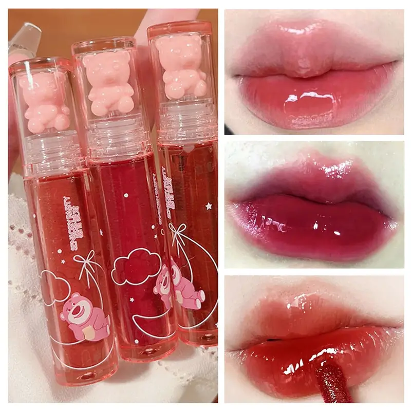 Blopuivo – Trio de Brillants à Lèvres Ourson, Gelée Colorée Hydratante et Waterproof
