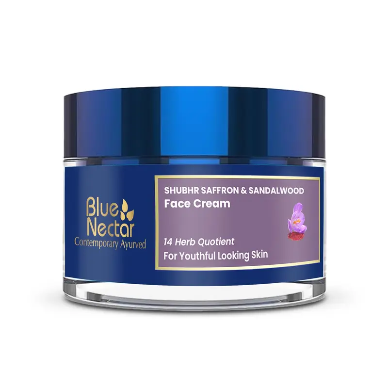 Blue Nectar Crème Visage pour Peau Mature — Kumkumadi Safran et 14 Herbes, Hydratante Jour et Nuit (1,76 oz)
