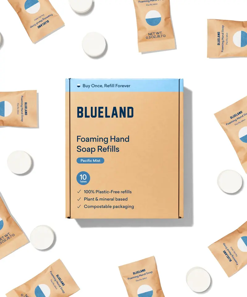 BLUELAND Tablettes Moussantes Lave-Mains — Pack 10, Parfum Pacific Mist, Réutilisables et Écoresponsables
