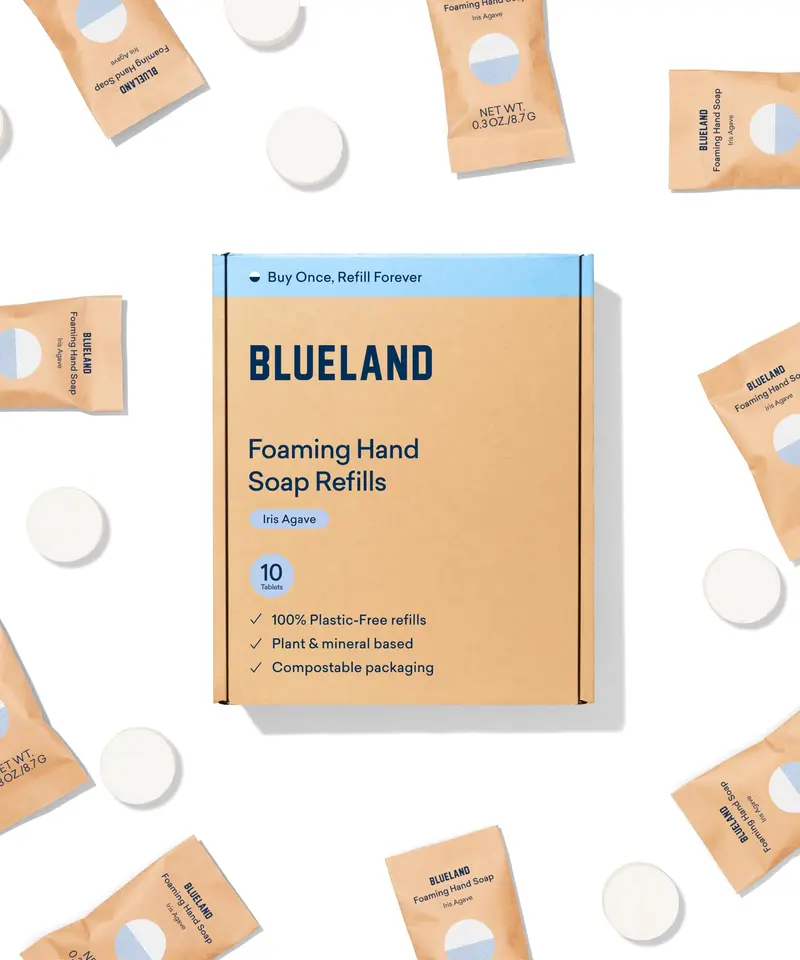 BLUELAND – Tablettes rechargeables pour savon moussant pour les mains, Iris Agave, lot de 10 (9 oz chacune, environ 266 ml)