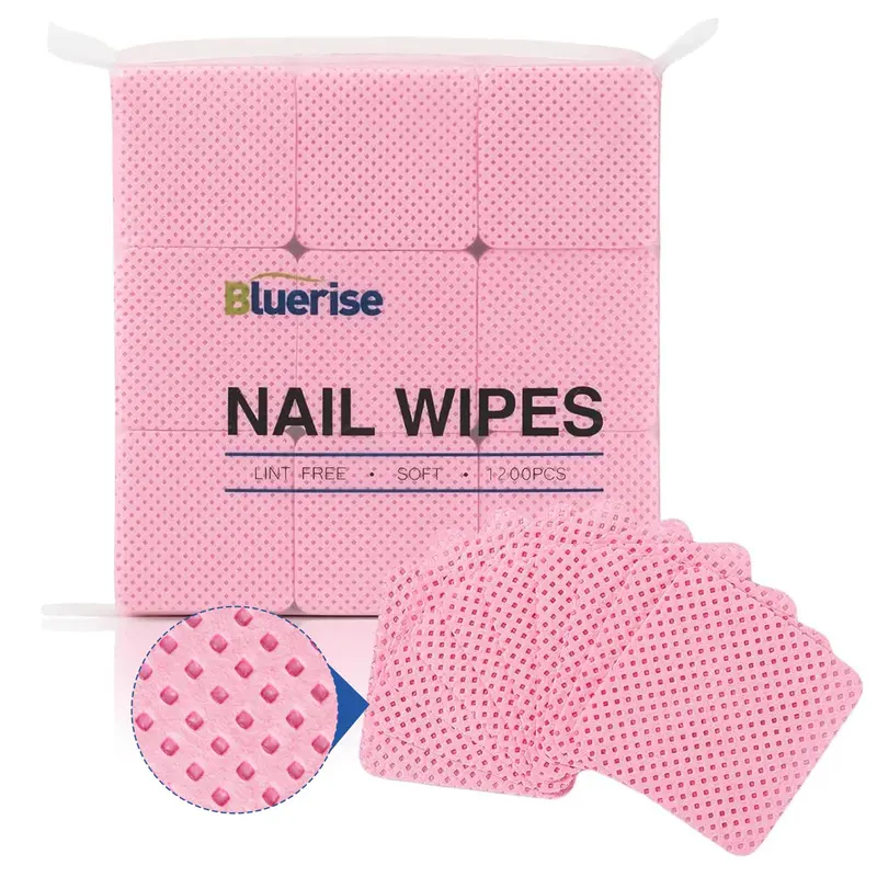 BLUERISE Lingettes Sans Peluches Rose – 1200 Pièces pour Dissolvant et Nettoyage des Ongles