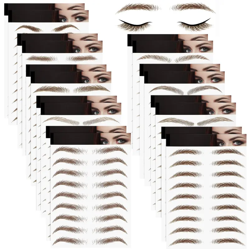 Blulu 4D Sourcils — 18 Feuilles (180 Paires), Tatouages Temporaires Imitant Poils, Imperméables, Style Arch, Brun