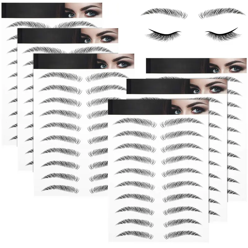 Blulu – 6 feuilles 4D tatouages sourcils en arche, étanches, 66 paires, noir délicat