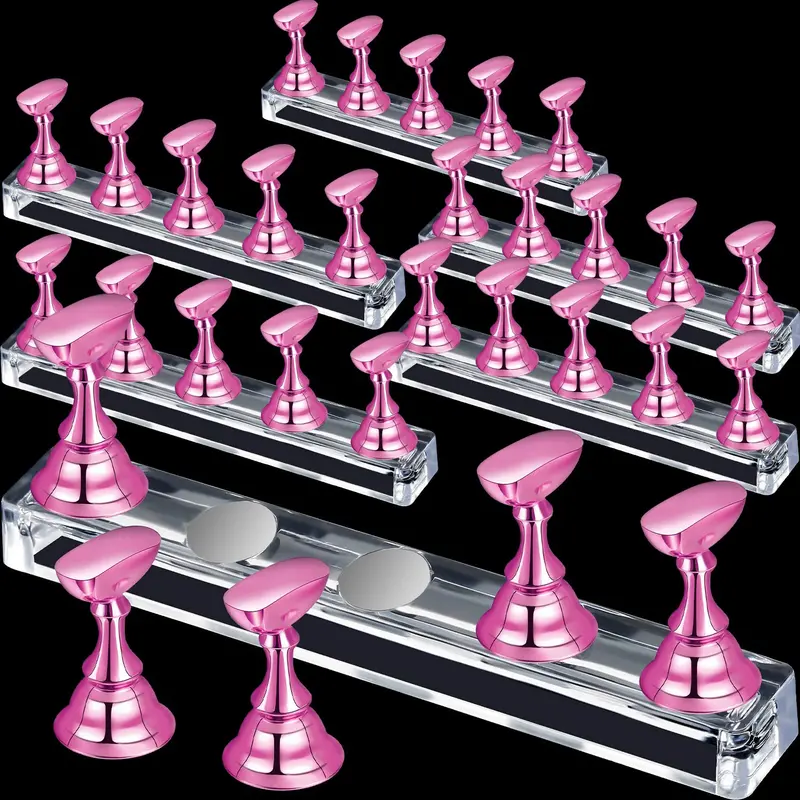 Blulu – Support d’affichage magnétique pour ongles, 6 ensembles avec base acrylique – Rose clair