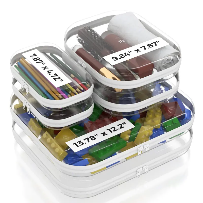 B'More Brands Étuis transparents rigides 13,7 pouces – Lot de 6 (2 Grand, 2 Moyen, 2 Petit) – Trousse de voyage claire et résistante