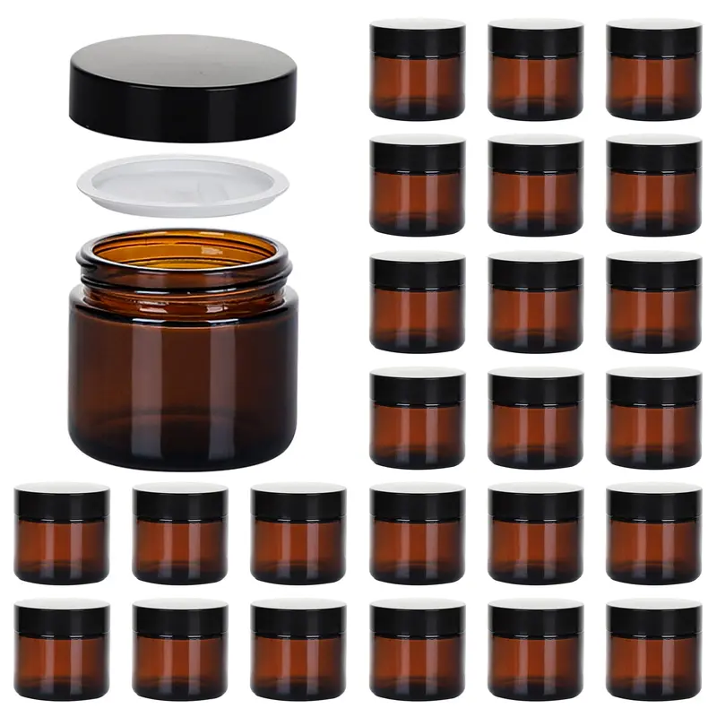 Bocaux en verre ambré 2oz Hoa Kinh – Lot de 24 avec couvercle noir