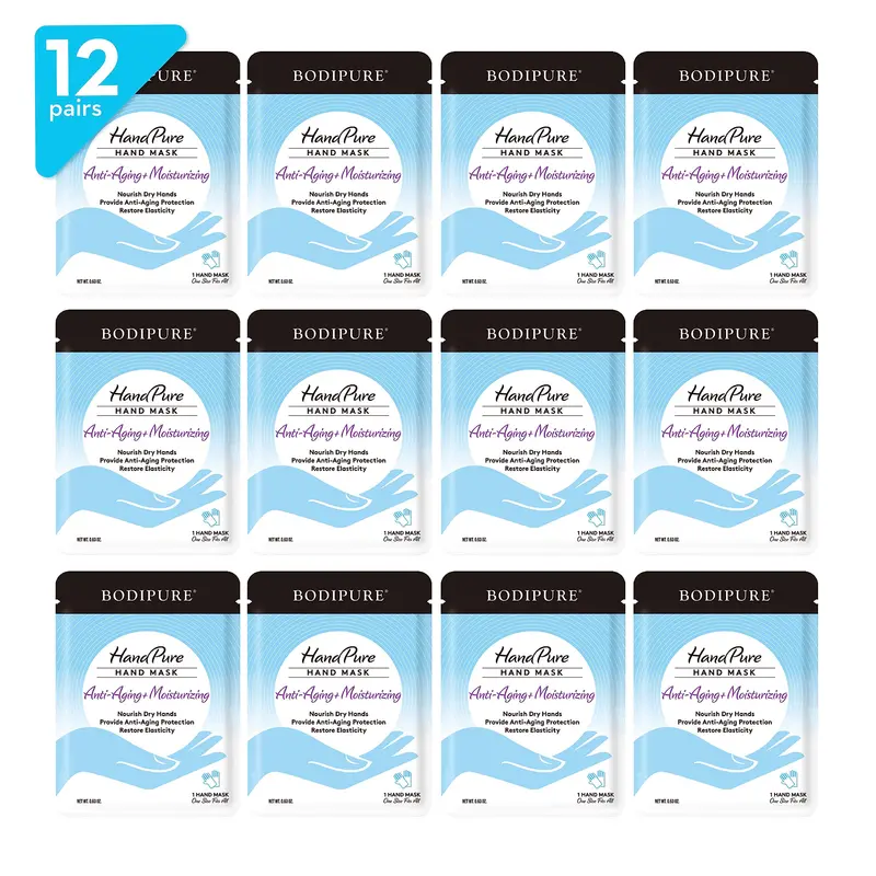Bodipure HandPure – Gants mains 20 minutes, masque réparateur et anti-âge – sans parabènes (12 packs)