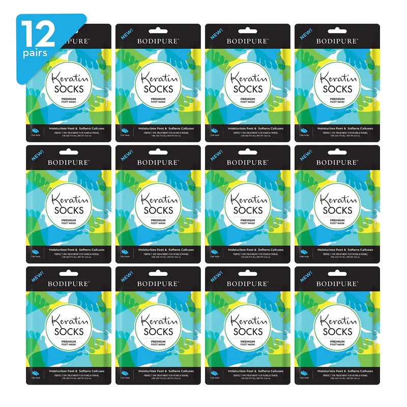 Bodipure Premium Masque-Pieds Kératine – Chaussettes Spa à Domicile, Hydratation Profonde | 12 Paires