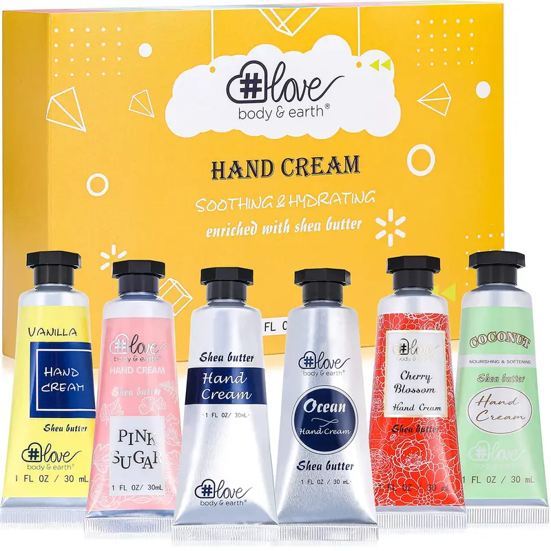 BODY & EARTH # LOVE — Lot de 6 Crèmes Mains Voyage | Cadeaux pour Elle