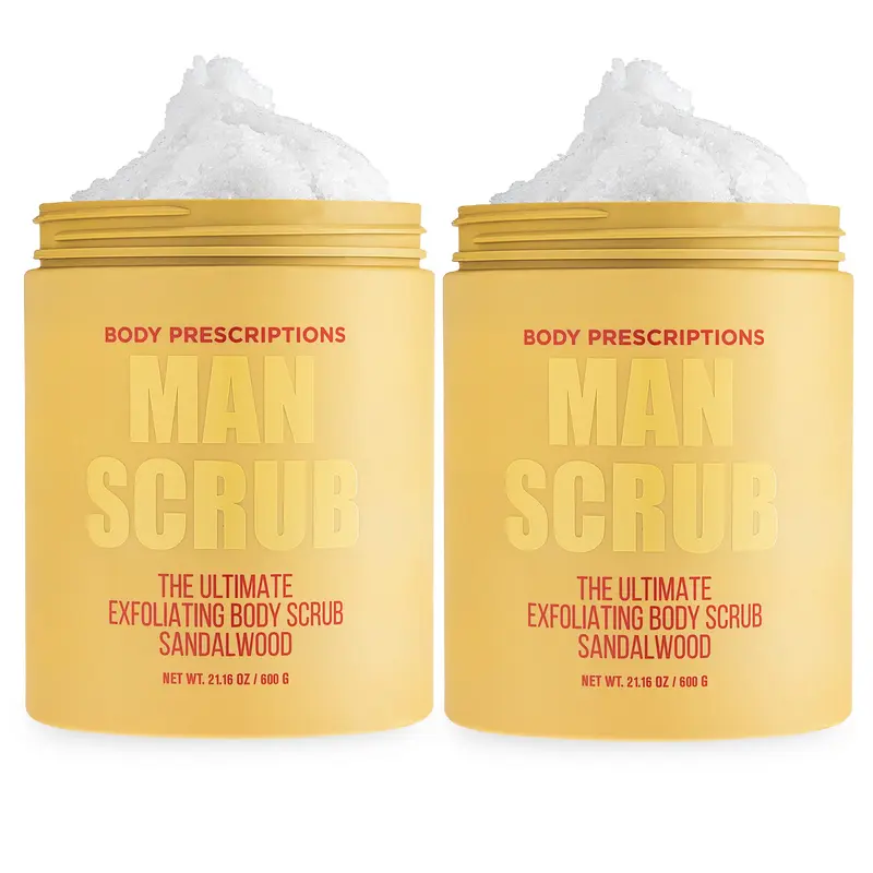 Body Prescriptions – Gommage Exfoliant Homme 21 oz (Pack de 2) en Pot à Couvercle Twist – Santal