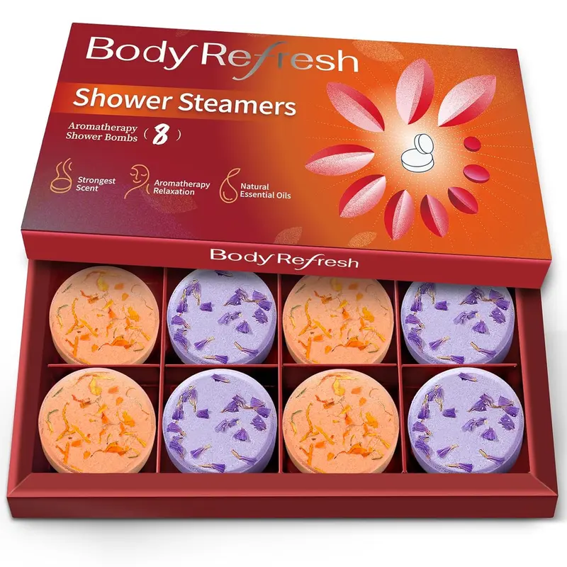 BodyRefresh – 8 bombes de douche aromathérapie avec huiles essentielles – Cadeau bien-être pour femmes