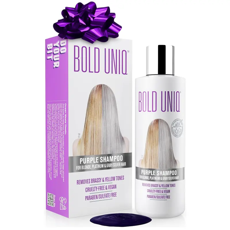 Bold Uniq Shampooing Violet – Neutralise les Tons Jaunes | Cheveux Blond/Argent/Gris | Sans Parabènes & Sans Sulfates | Vegan – 237 ml