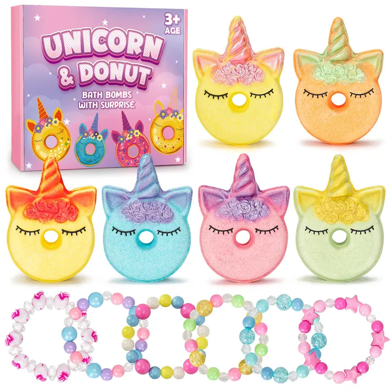 Bombes de Bain Duchong pour Filles – Lot de 6 Unicorn Donut avec Jouet Surprise à l’Intérieur