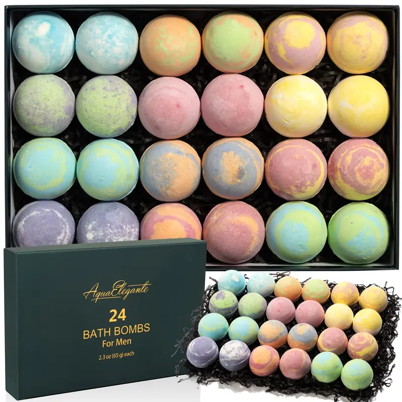 Bombes de Bain Luxe pour Homme – Coffret 24 avec Huiles Essentielles Bio | Aqua Elegante