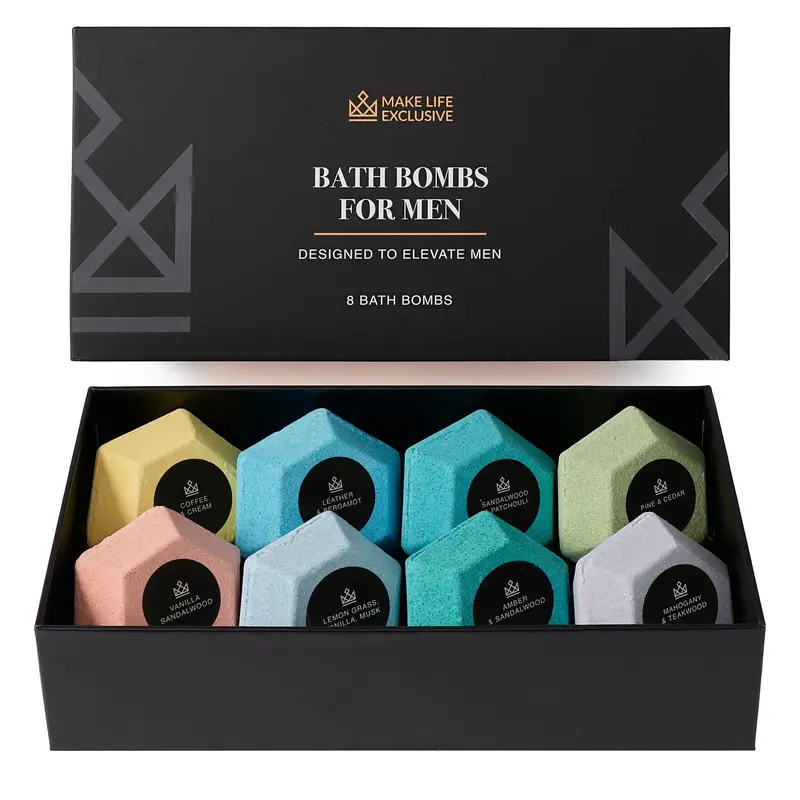 Bombes de bain pour hommes – forme diamant, coffret 8 bombes 5 oz | MAKE LIFE EXCLUSIVE