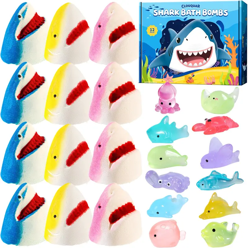 Bombes de bain Requin pour Enfants – 12 Pièces avec Surprise Lumineuse | CLOUQUAR