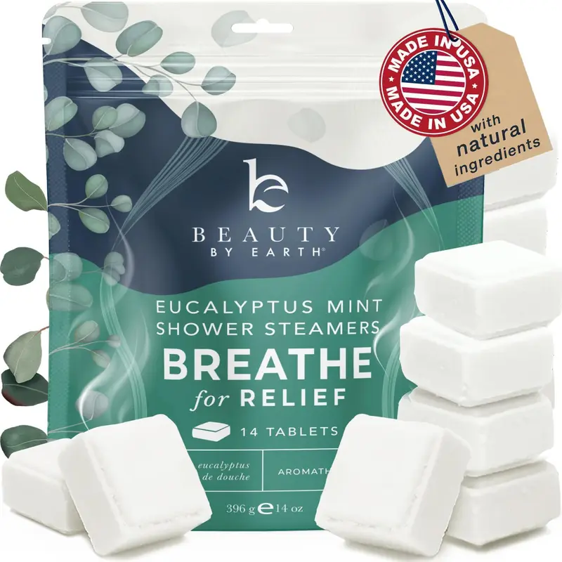 Bombes de douche aromathérapie Beauty by Earth — fabriquées aux États‑Unis, huile essentielle d’eucalyptus | Cadeau Saint‑Valentin pour elle et lui | Grandes bombes de douche